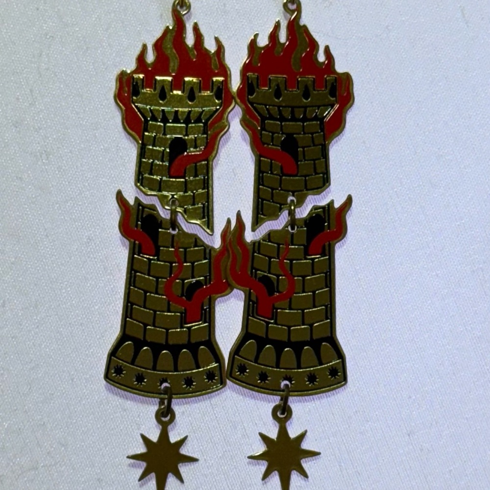 Flaming Castle Tower Earrings by While Odin Sleeps